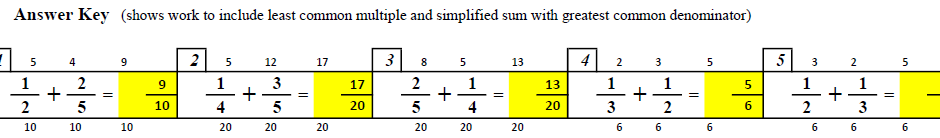 answer key to simple fraction addition